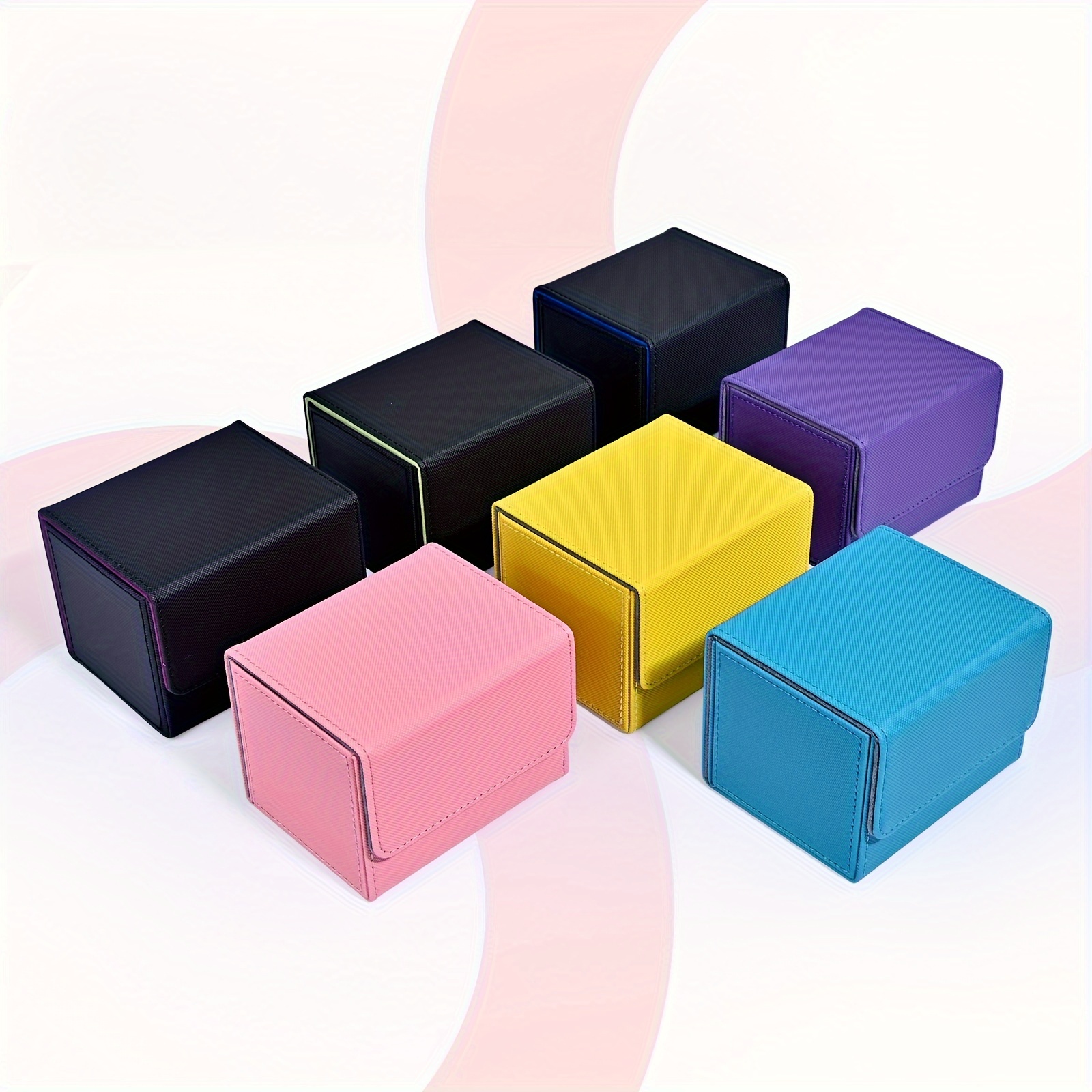 Card Deck Box , Card Storage Box Fits 100 single Sleeved Cards, PU Leather Strong Magnet Card Deck Case for TCG Cards