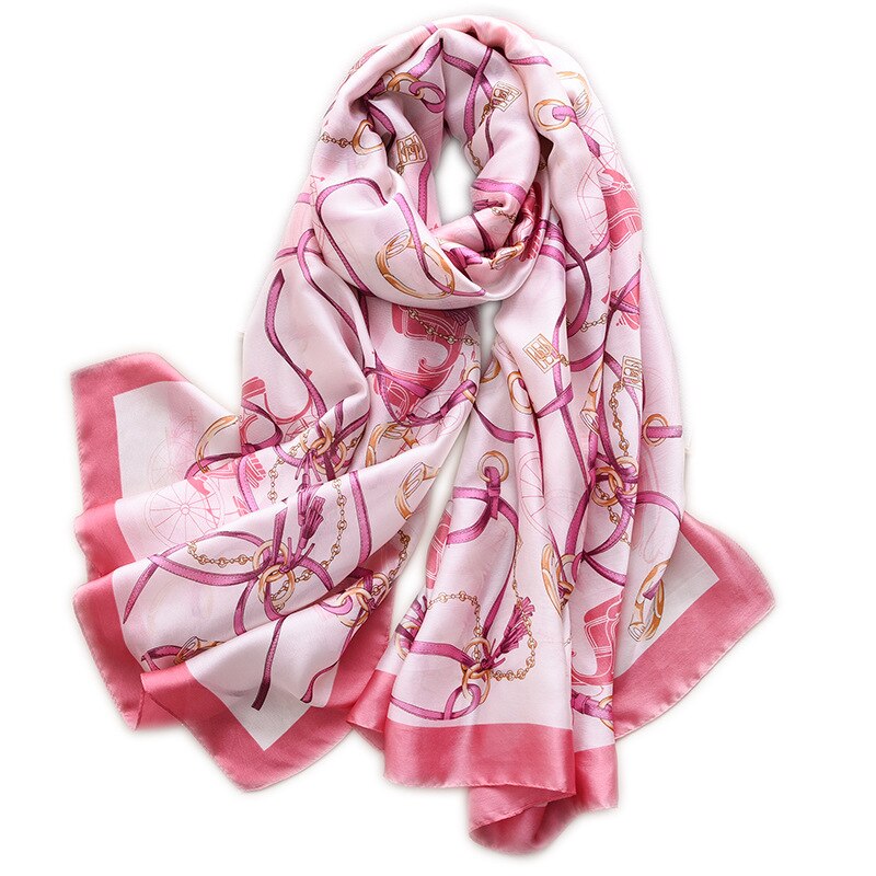 silk scarves women Popular chain print silk scarf muffler lady flower scarves luxury shawl beach wraps hijab