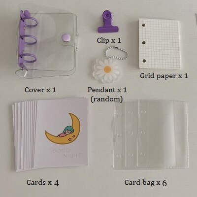 3Holes Mini PVC Loose Leaf Diary Transparent Pocket Small Journal Traveler Notebook Cute Cartoon DIY Planner Set: Set 1 purple