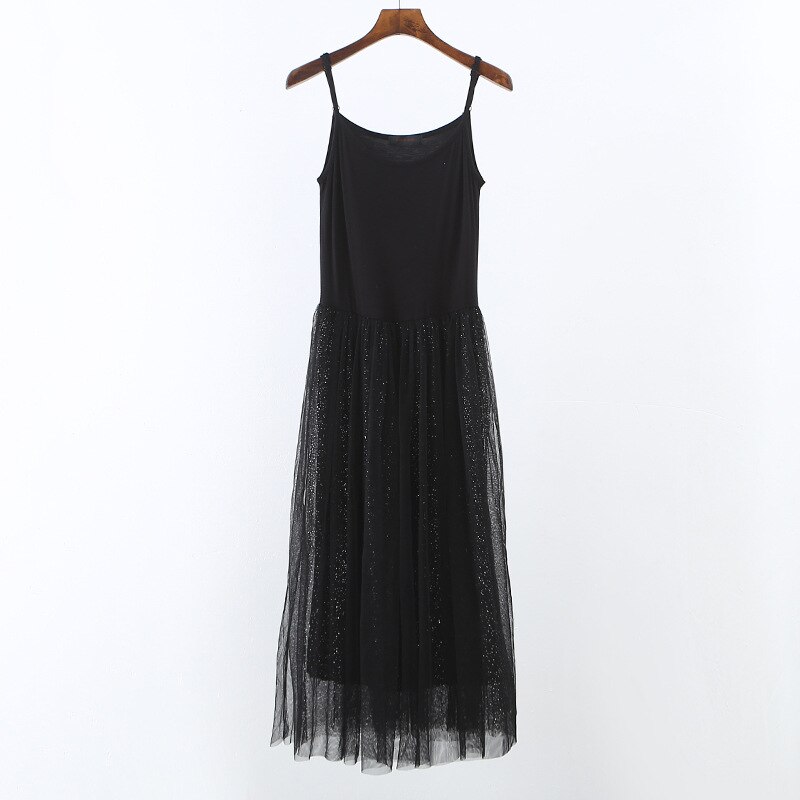 Sparkling sequined mesh underdress modal camisole vests slip dress long sling underskirt women autumn sweet petticoat