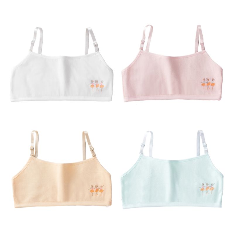 Young Girls Double Layer Cotton Bra Cartoon Ballet Dancer Adjustable Bralette L4MC