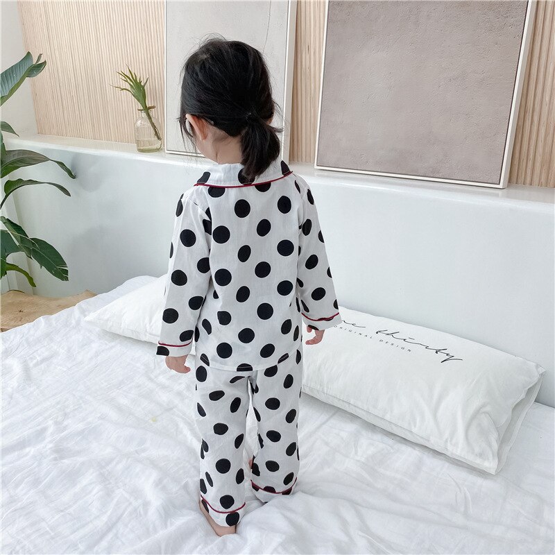 Lente/Herfst Kinderen Pyjama Set Dot Gedrukt Met Lange Mouwen Tops + Broek Pak Kinderen Pyjama Soft Katoen Ongedwongen Jongens meisjes Homewear