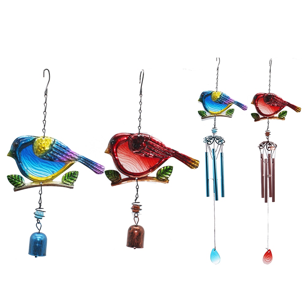 Portable Metal Glass Decor Wind Chimes Cute Bird Wind Chimes Home Window Balcony Yard Hanging Bells Outdoor Garden Ornament