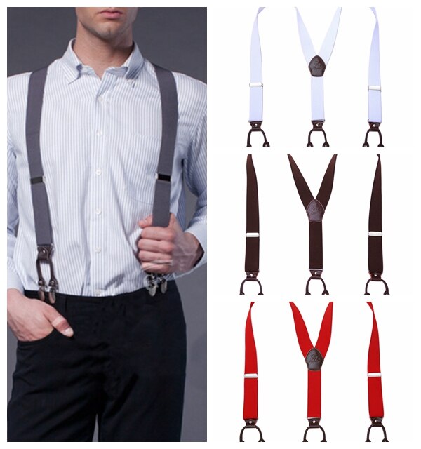 men&#39;s Suspender Elastic Leather 3.5 Cm Width Adjustable Elastic X Back Clips Men&#39;s Trousers Wedding Suspension 13 Colors