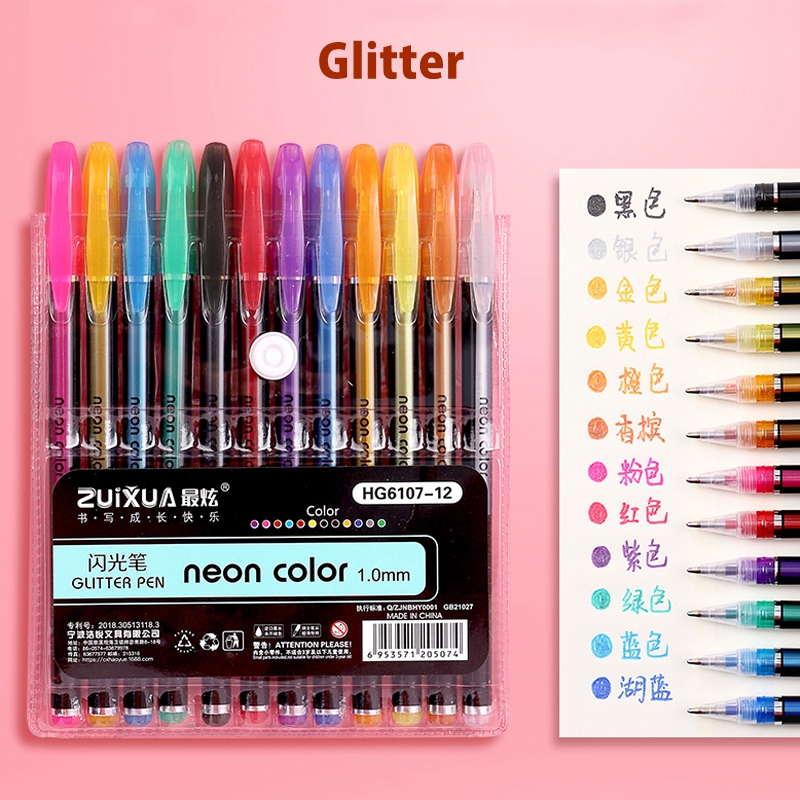 Bolígrafos de Gel de colores brillantes metálicos para la escuela, oficina, libro para colorear para adultos, diarios, marcadores artísticos de dibujo, bolígrafo de , 12/24 Uds.: Azul