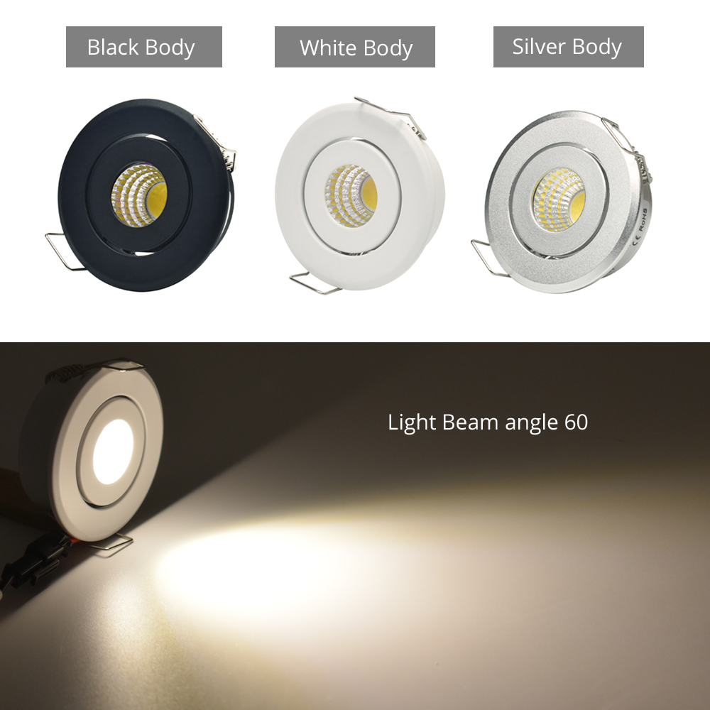 10pcs 1W 3W LED Recessed Down light Spot Ceiling Light Small Size Cut 40-45mm White Silver White Finish Full Aluminum