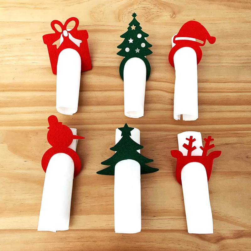 6 stuks Kerst Decoratie Servet Gesp Kerstboom Sneeuwvlok Kerstman Snowflake Elanden Sneeuwpop Geweven Servet Ring
