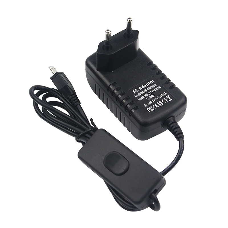 5V 3A Raspberry Pi 3B+ 3B Power Supply AC Switch Button Power Adapter Micro USB Port for Pi Zero 2 W Orange Pi Zero 3 LTS