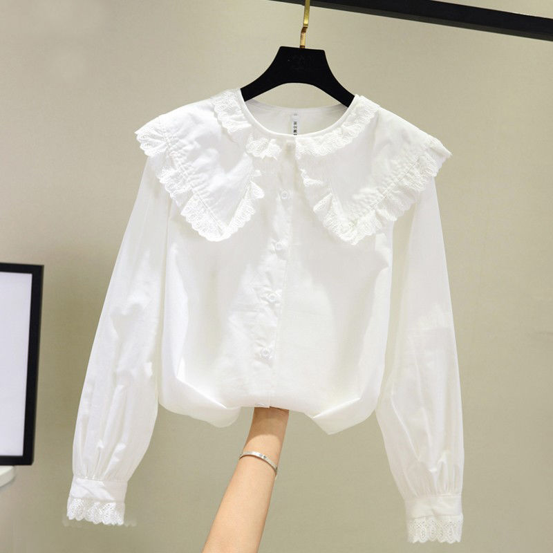2022 primavera autunno ragazze camicetta bavero camicia a maniche lunghe pizzo di cotone bambini ragazza top camicetta abbigliamento moda per bambini per bambino B10