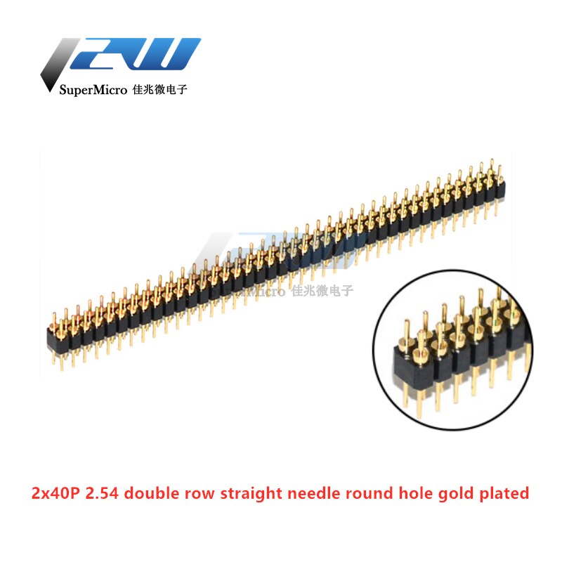 5pcs Round hole pin header 2.54mm pitch row female single row 1*40p double row 2*40p double row pin round pin gold plated: 2row male gold