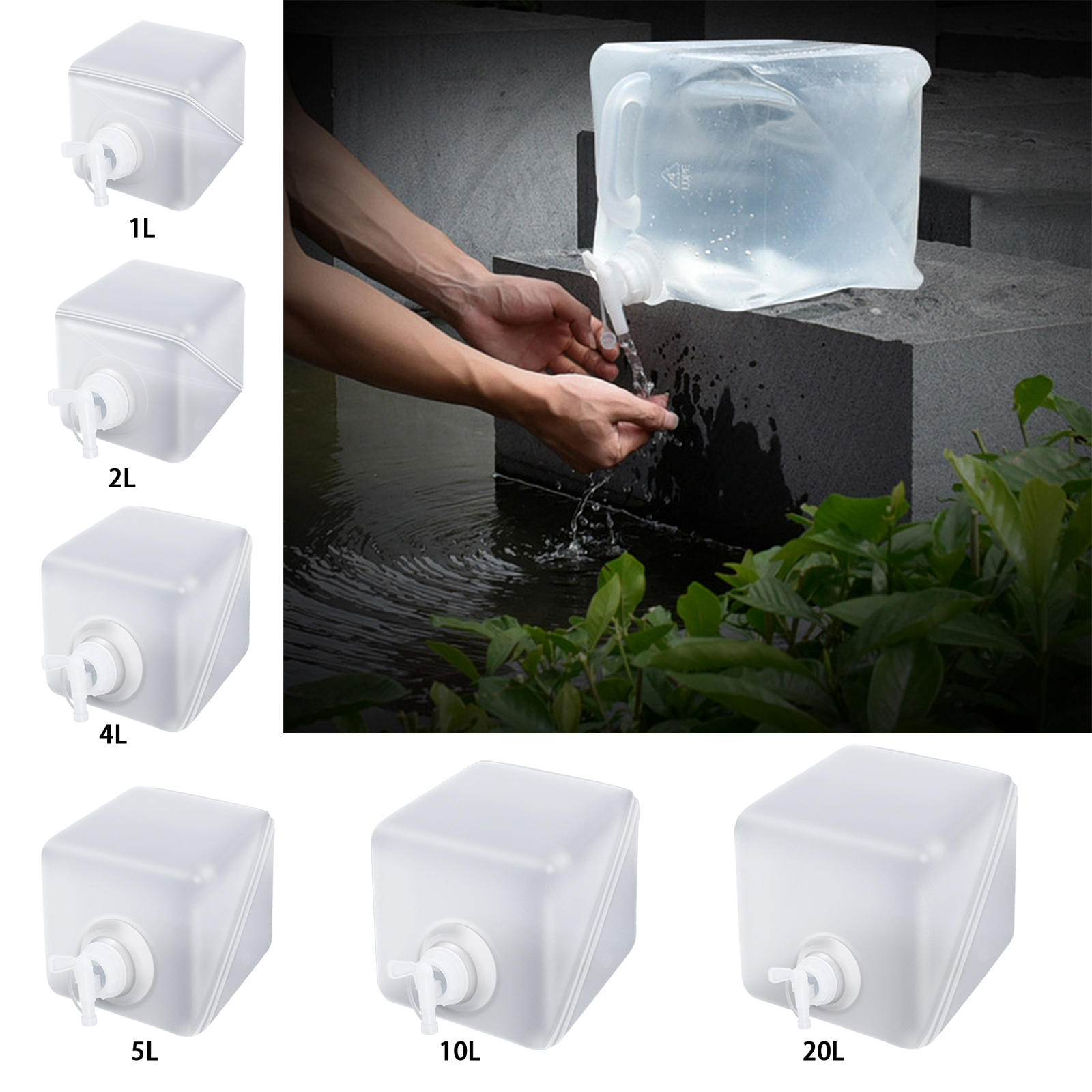 Contenedor de agua plegable con tapa y grifo, cantimplora de agua portátil, almacenamiento de bebidas de grado alimenticio para senderismo, pesca y Camping