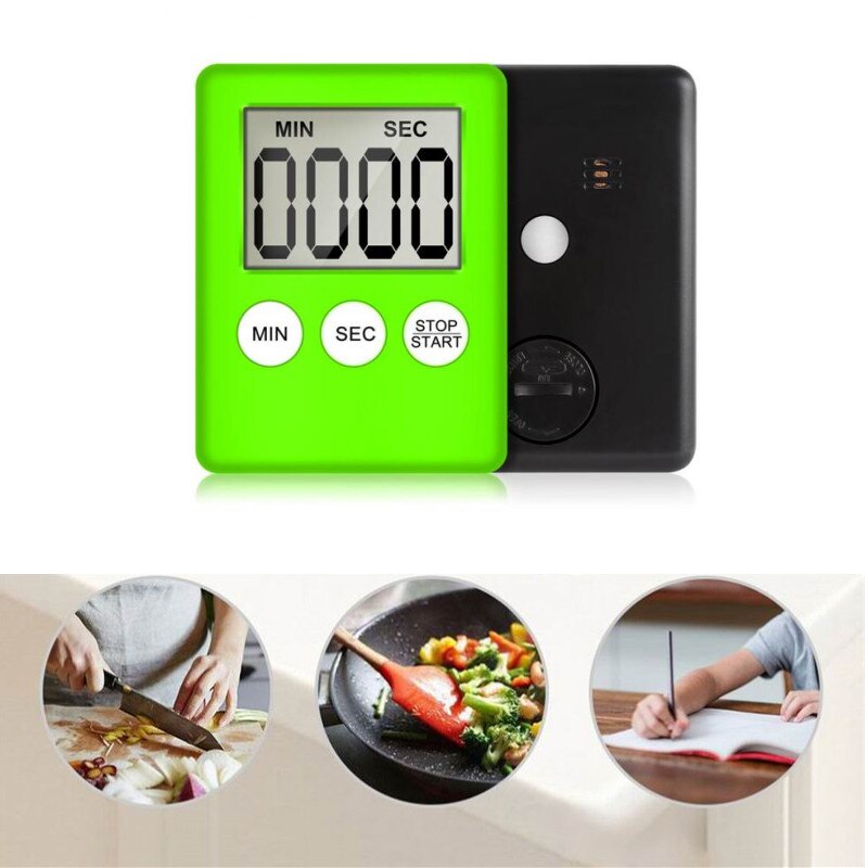 9 Colors 24 Hours LCD Timer Square Home Cooking Supplies Countdown Practical Digital With loud Alarm Clock Kitchen Time Tools: Green  
