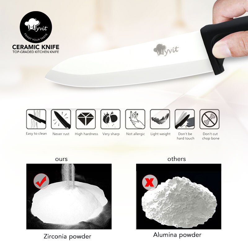 Myvit Ceramic Knife 3 4 5 6 inch Kitchen Knife Utility Slicing Fruit Vegetable Zirconia White Blade Chef Knives