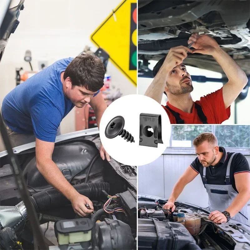 Viti autofilettanti clip di fissaggio in metallo per clip di tipo U per auto moto con vite kit di fogli di ferro per viti con clip di protezione antiruggine