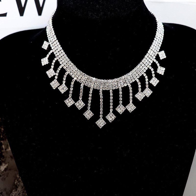 FYUAN Shine Geometric Rhinestones Choker Necklaces for Women Tassel Crystal Necklaces EngagementJewelry Party: Default Title