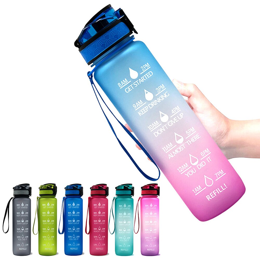 Sport Water Fles Met Tijd Marker Drinken Waterkoker Fitness Sport Fles 1L Water Jug Camping Kantoor School Gym Workout