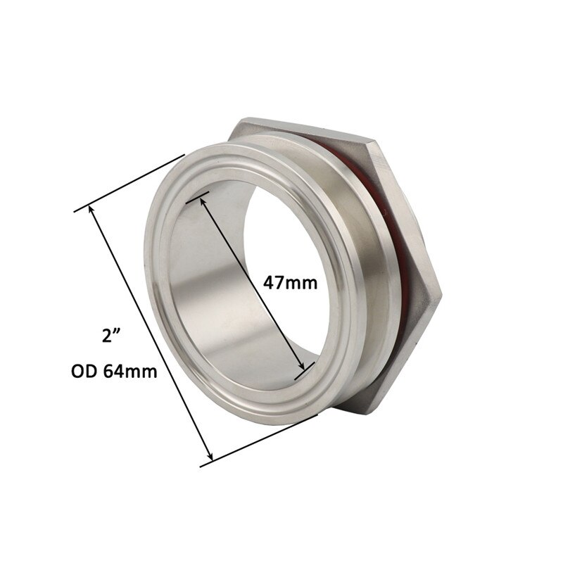 304 Stainless Steel Homebrew Weldless Bulkhead Compression Fitting 1.5” 2&quot; TC Sanitary Tri Clamp Kettle Tank: OD 64MM