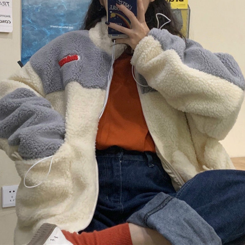 Sudaderas con capucha de talla grande para mujer, ropa de calle holgada de , de estilo coreano, informal, con cremallera, estampado grueso, moderno y que combina con todo