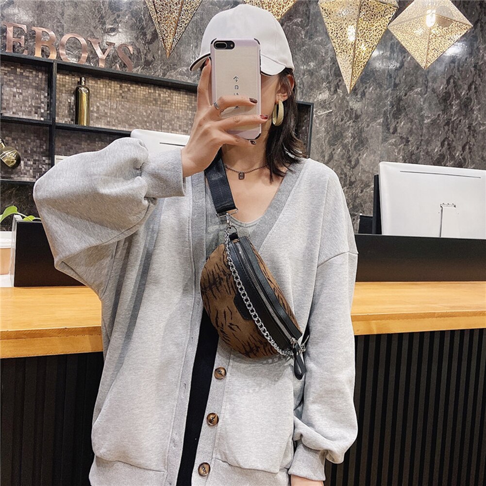 Bolsa de pecho de piel sintética con animales para mujer, bolsa de cinturón bandolera con cremallera, bolso de pecho clásico Vintage