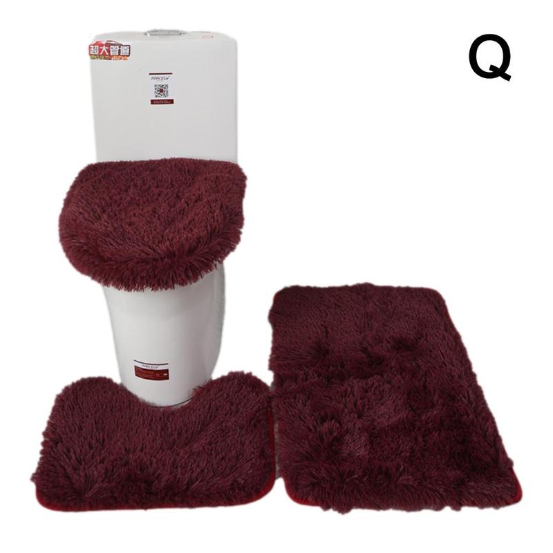 3 Stks/set Kleur Badkamer Mat Set Rechthoek Pluizige Haren Bad Tapijten Moderne Wc Deksel Cover Tapijten Kit Badkamer Accessoires: Claret