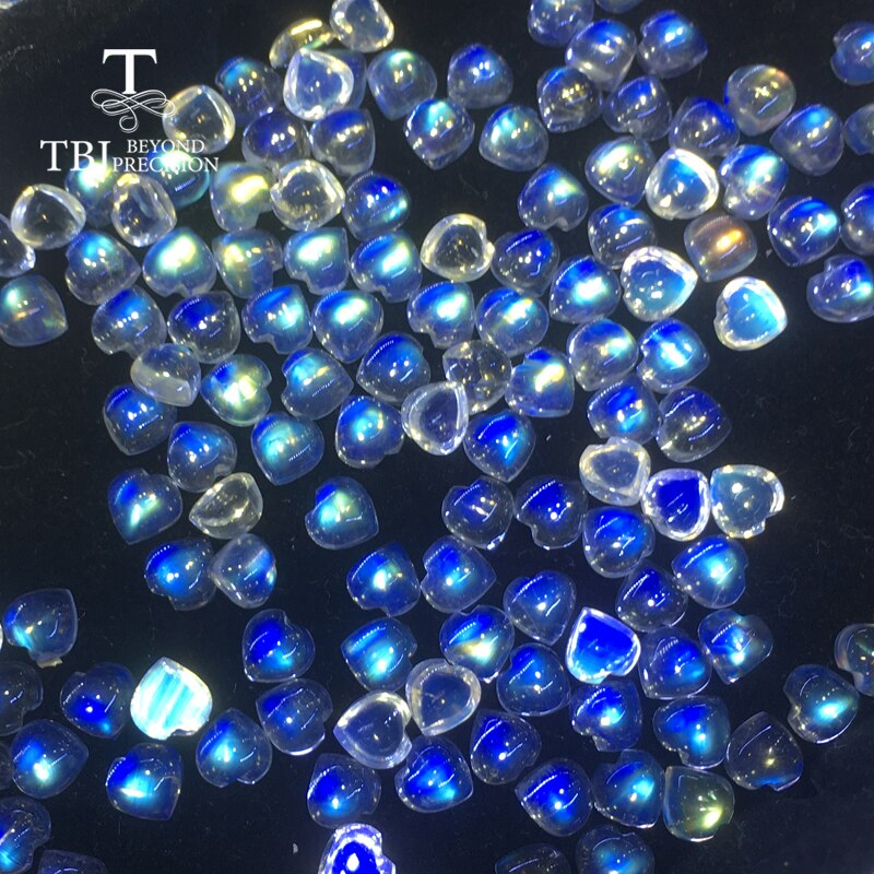 Tbj, índia natural boa qualidade azul fogo moonstone forma do coração 6mm 1.25ct por peça para jóias diy