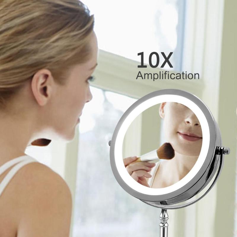 Magic Cosmetic Mirror 7 Inch 10x Magnification Dual Sided LED Makeup Mirror 360 Degree Rotating Makeup Mirror