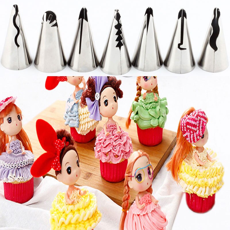 Russische Gebak Bladerdeeg Rok 7 stks/set Roestvrije Nozzles Icing Piping Cake Nozzles Pastry Decorating Cupcake Decorateur Tool