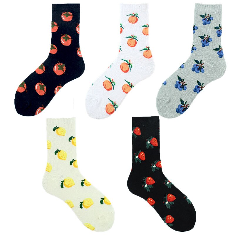 Dorosłe owoce bawełniane skarpetki soczyste cytryny pomidor borówka miód brzoskwinia truskawkowe cytryny pomidory jagody brzoskwinie truskawki