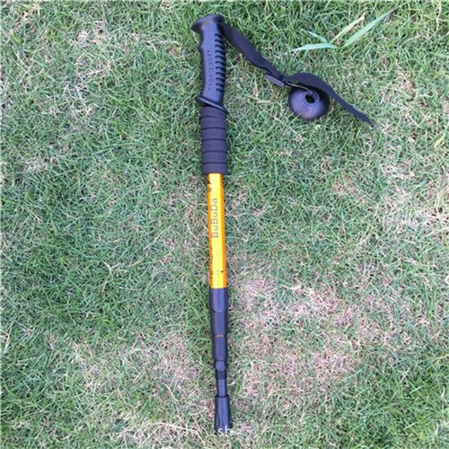 2Pcs Nordic Walking Sticks Telescopic Baton Trekking Poles Ultra Hiking Walking Canes With Rubber Tips Adjustable Bands: Yellow Straight-hand