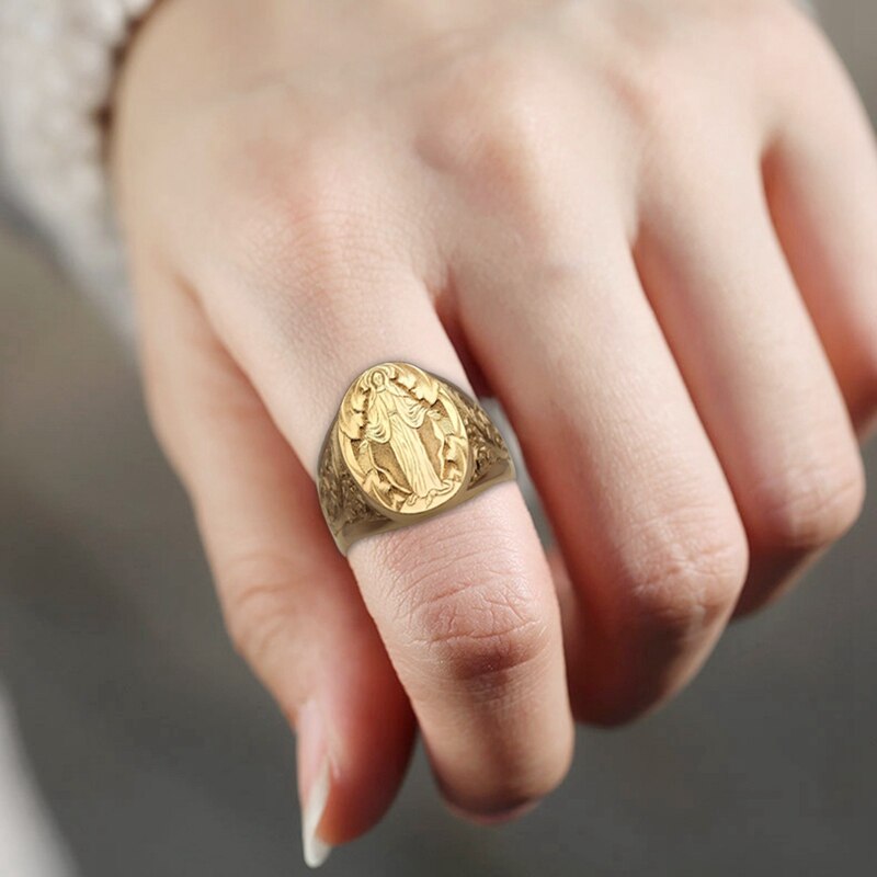 Unisex gezegende maagd maria ring trouwringen koper metaal klassiek alle compatibele