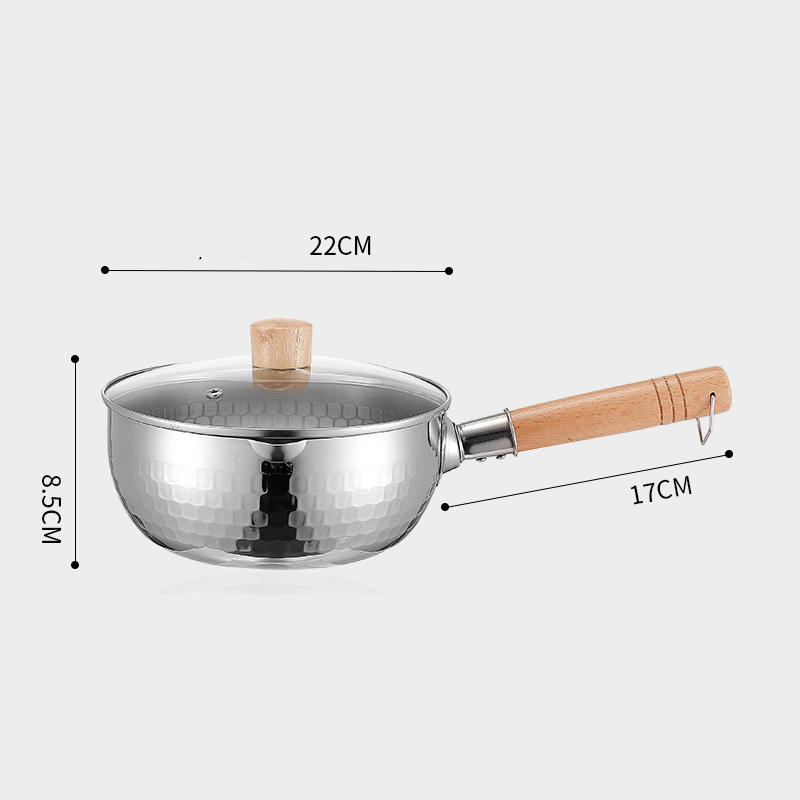 Padella in acciaio inossidabile Padella da neve giapponese Manico in legno Coperchio Pentole per stufato Frittura Wok Pentola per latte Utensili da cucina Pentole pratiche: Blu