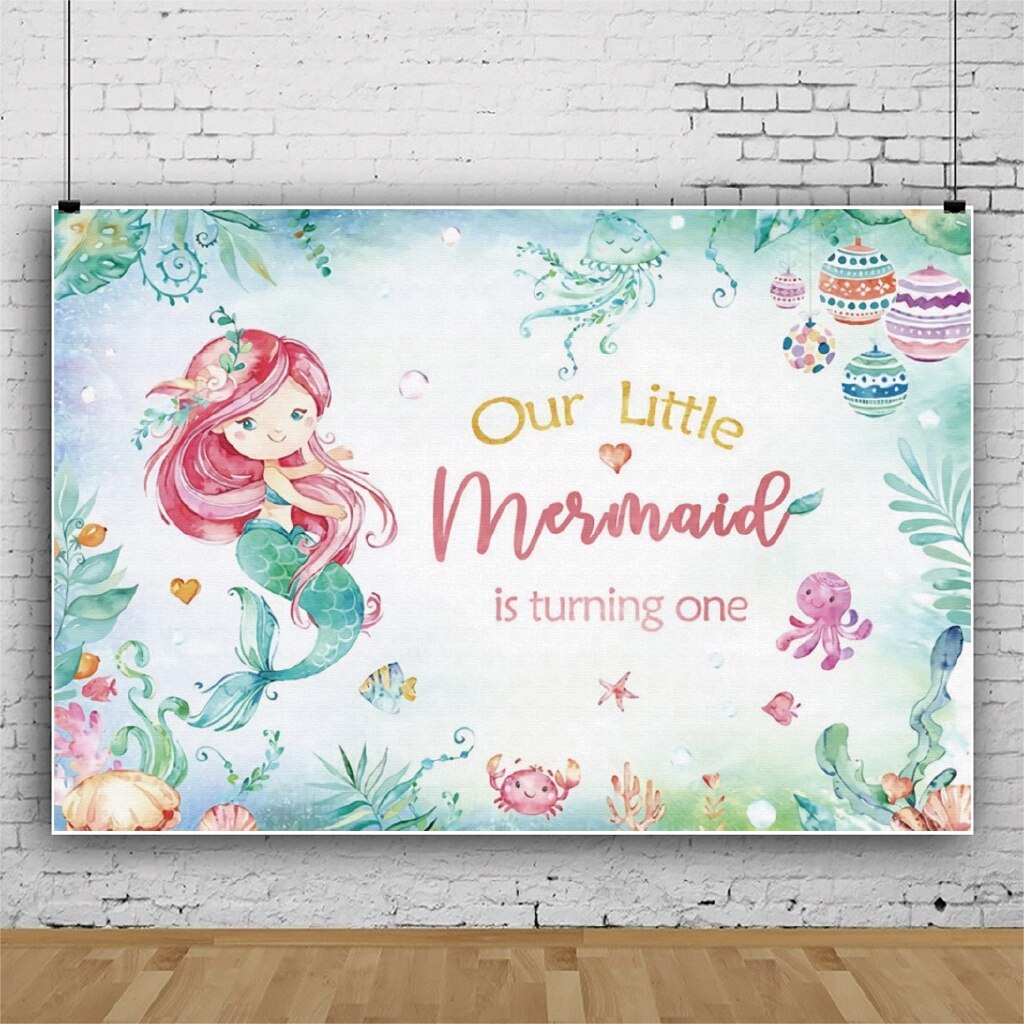 Vinyl Mermaid Backdrop Photography Background For Under The Sea Theme Birthday Party Decorations Kids Favors Supplies: F