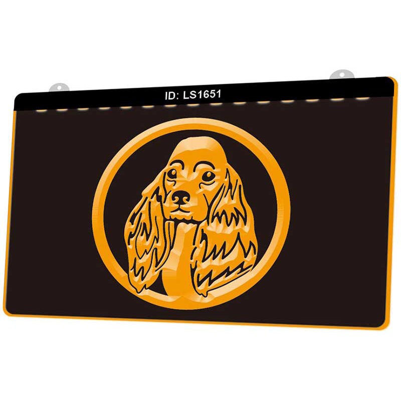 Ls1651 cocker-spaniël honden dierenwinkel 3d graveerbare led-lichtborden meerdere kleuren gratis detailhandel