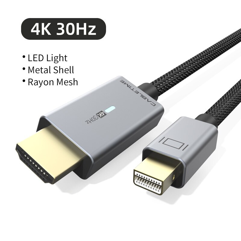 CABLETIME Mini DP to HDMI Cable 4K/60Hz Nylon Mini Displayport to HDMI Adapter Cable Thunderbolt 1 2 for Acer Dell XPS C324: Default Title