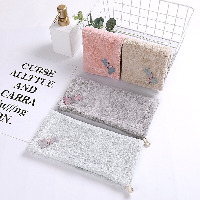 Coral Fleece Handdoek Keuken Handdoek 1Pc 25*25Cm Zachte Extreme Comfort Vierkante Kat Patch Borduren Handdoeken roze Groen Grijs