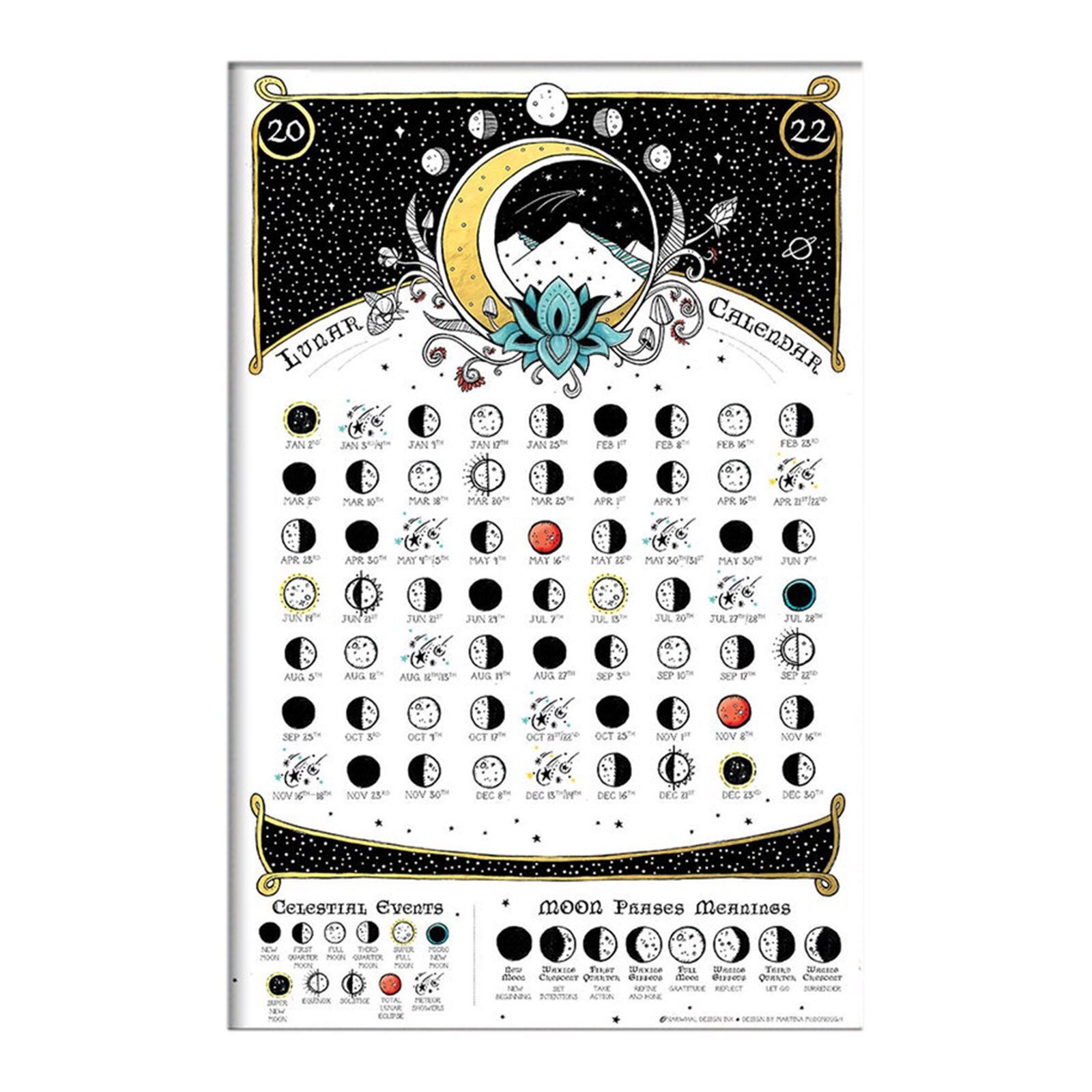 Calendar 2022 Moon Phases Space Print Lunar Calendar For Living Room Art Home Decor Wall Calendars Year: A