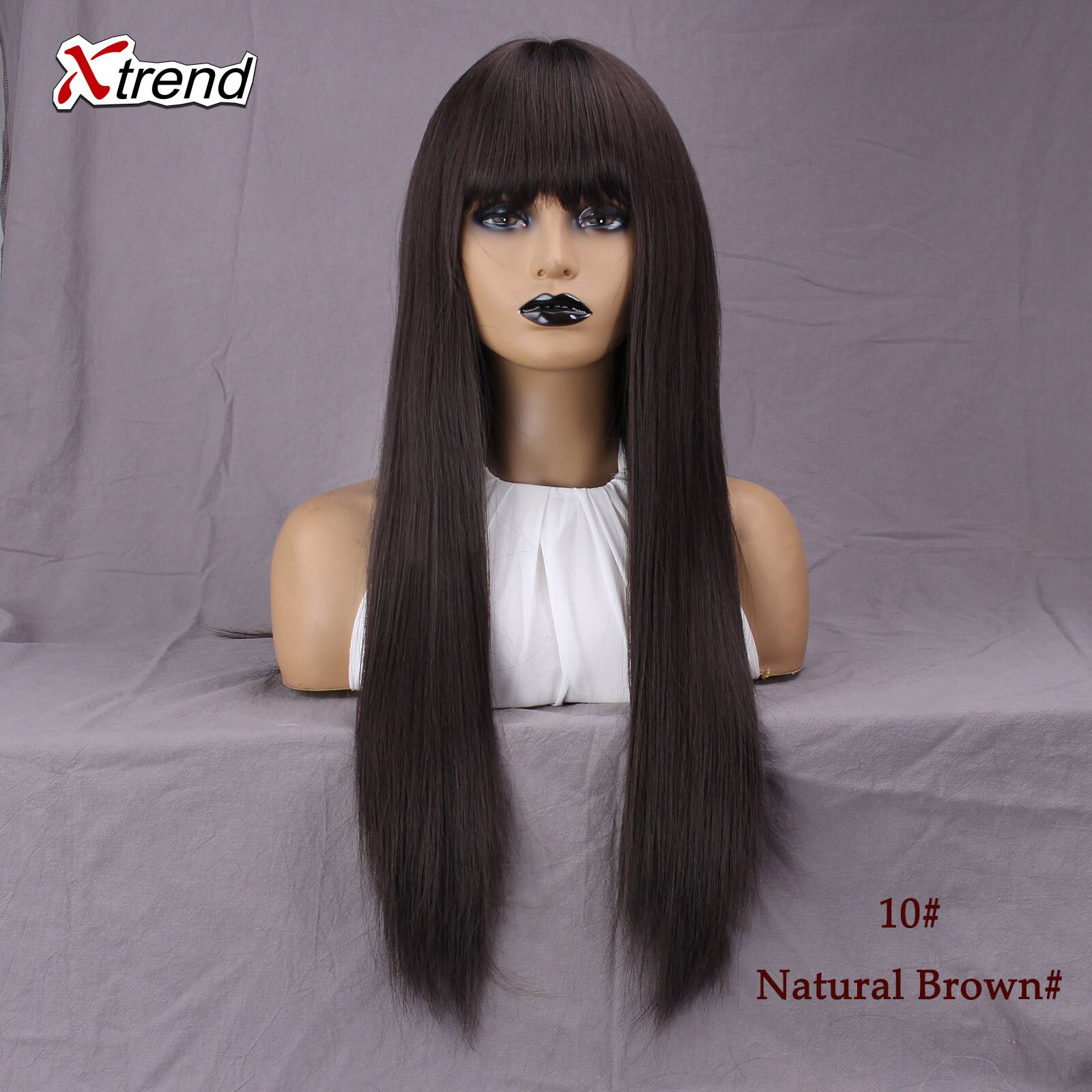 Xtrend Synthetic wig 26 Inch Straight Wig With Bangs Long Hair Wigs for Women Heat Resistant for Daily Halloween Cosplay Party: 10 Natural Brown