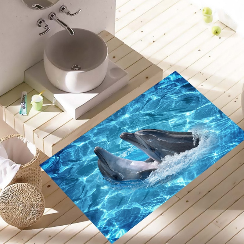 3D Wall Sticker Dolphin Self-adhesive Removable Waterproof DIY Decals Floor Stickers For Bedroom Living Room Bathroom
