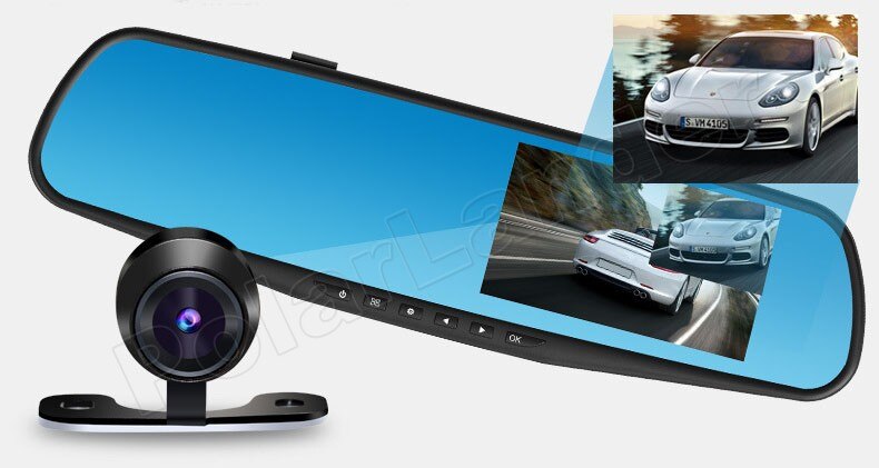 4.3 "DVR rétroviseur Vision nocturne complète double lentille conduite enregistreur vidéo 1080P Dash Cam enregistreur vidéo voiture caméra arrière