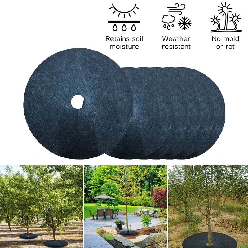 10pcs/lot 6 Sizes Non-Woven Tree Mulch Ring Barrier Thickened Protector Mat Plant Cover Anti Grass Gardening Fabric Control