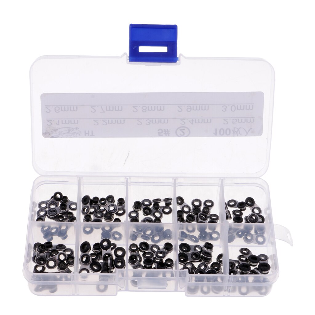 100pcs Black Fishing Rod Guides Tip Fishing Rod Eye Ring Rod Repair Kit Stainless Steel Frame