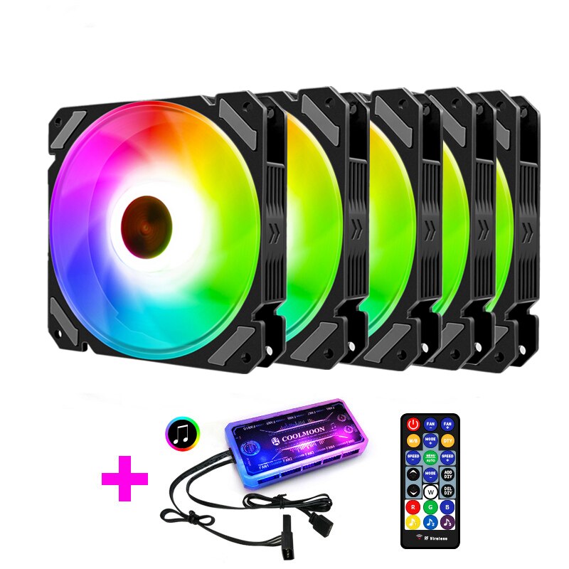 5V Rgb Fan 12Cm Voor Computer Case/Normale Of Music Control Ondersteuning Mobo 5V Aura Sync licht Ritme Stijl: 5 Fans Kit(Music)