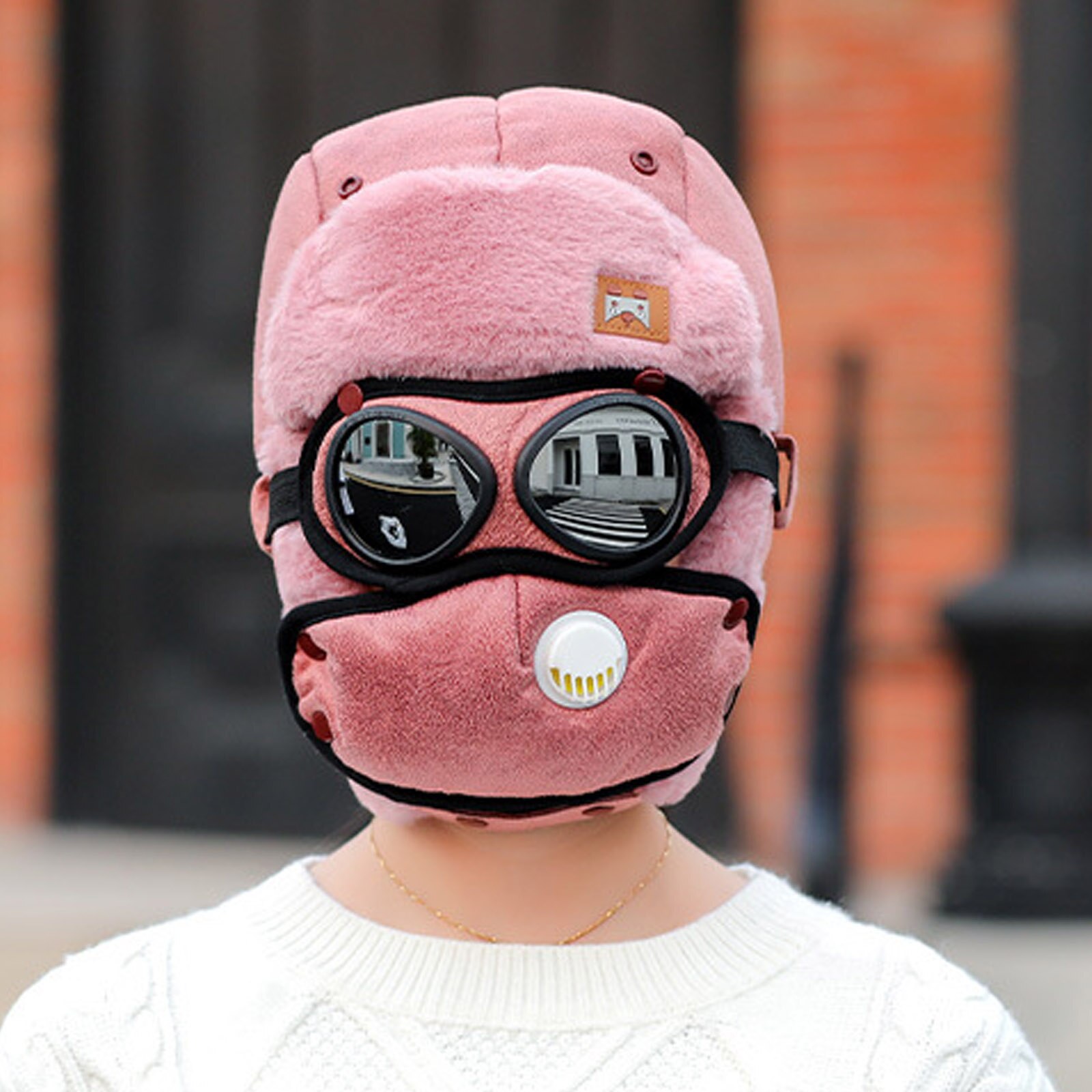 Cycling Windproof Outdoor Hat with Ear Flap and Breathing Valves Face Cover Goggles Warm Plush Full Head Hat PR