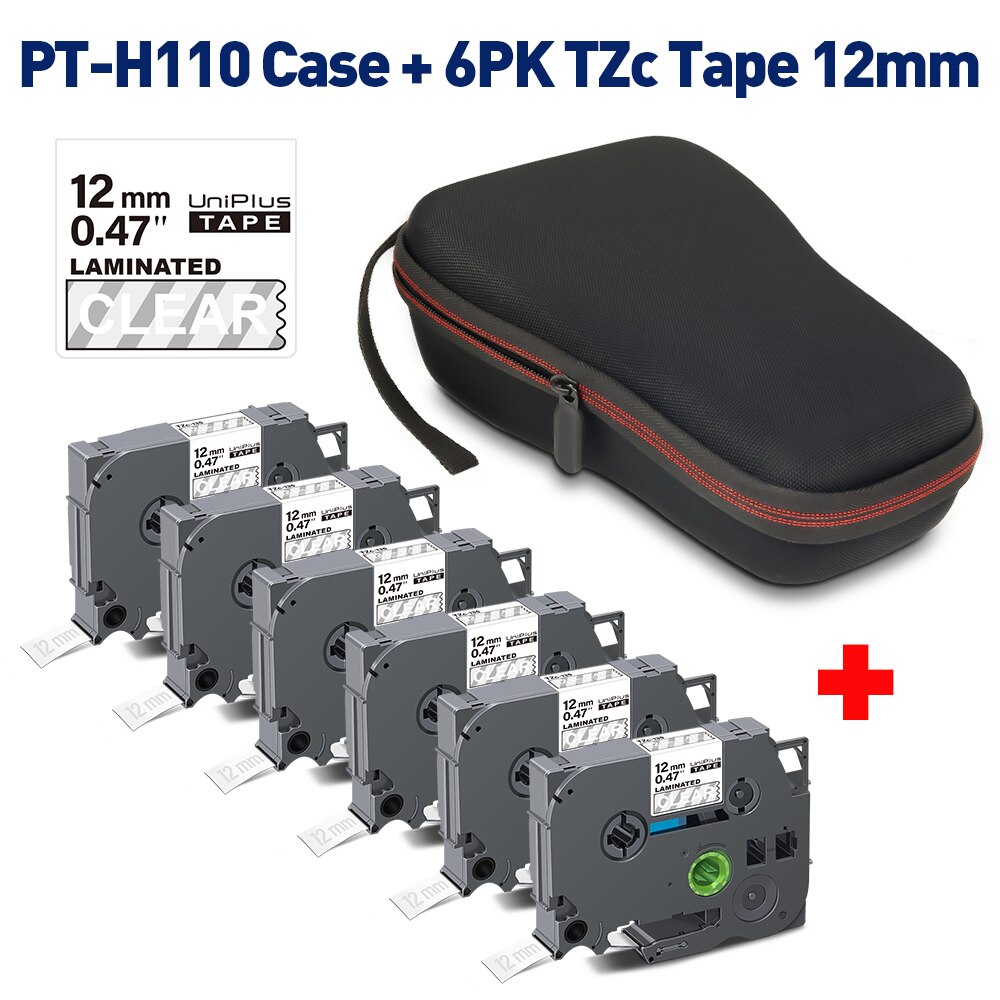 UniPlus 6PK 12mm taśma z etykietami 631 drukarka etykiet Case H110 twardy EVA Box odporny na wstrząsy kompatybilny dla Brother PTouch PTH110 PTH100 torba: 1 Case-6PK Tape 08