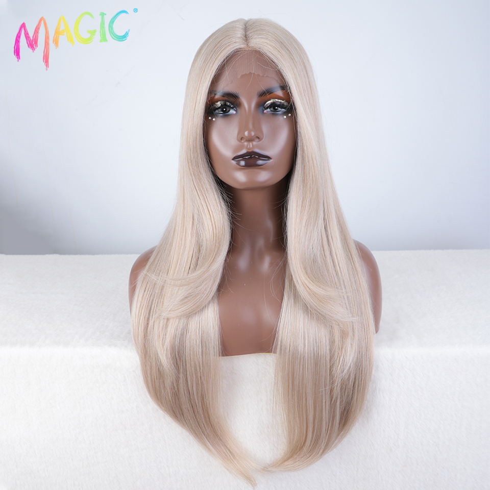 Magic Hair Synthetic Lace Front Wig Long straight 28 Inch Lace Wig Ombre Blonde Wig Heat Resistant Wigs For Women Lace Front Wig: KAF2
