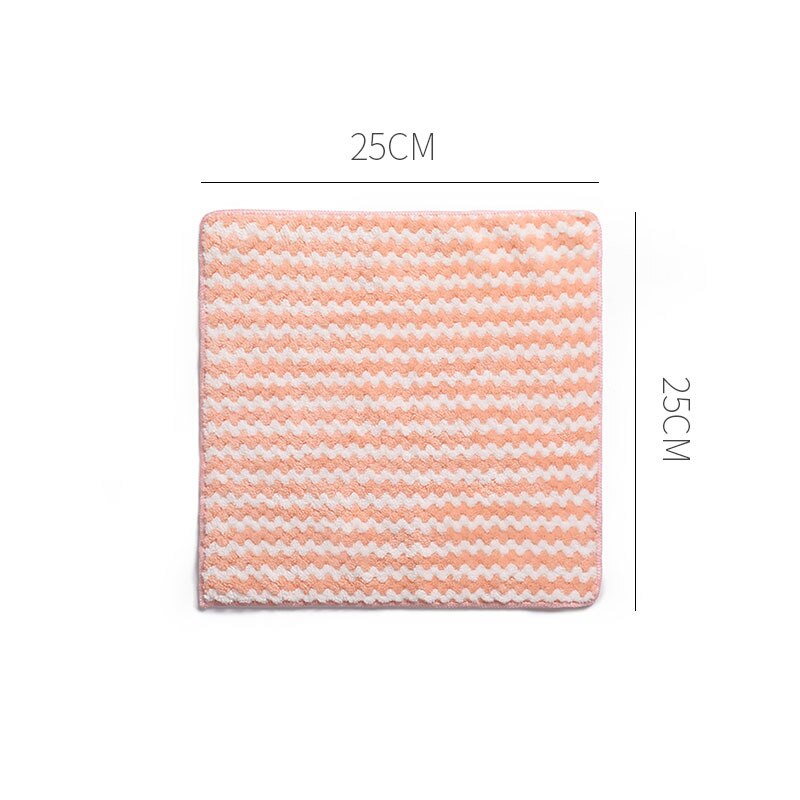 Household Super Absorbent Microfiber Towel Toad Kitchen Cleaning Towel Thicken Wave Stripes Coral Fleece: pink small