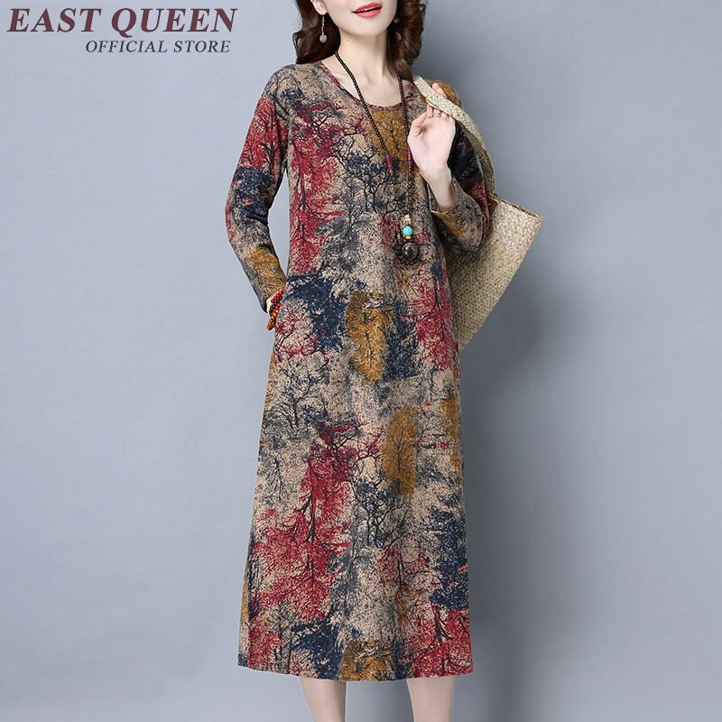 Kinesisk traditionel kjole langærmet orientalsk kjole kvinder kinesiske orientalske kjoler kvindelig moderne qipao kjole blomstret  aa1861 w