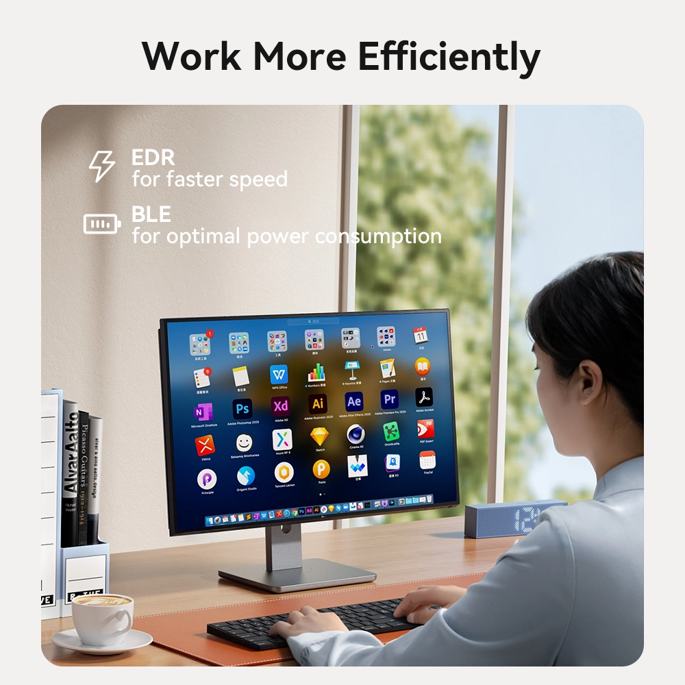 KEBIDUMEI USB Bluetooth Adapter Bluetooth 6.0 Dongle for PC Windows 8.1/10/11 Driver Free for Mice Keyboard Headphone Speaker