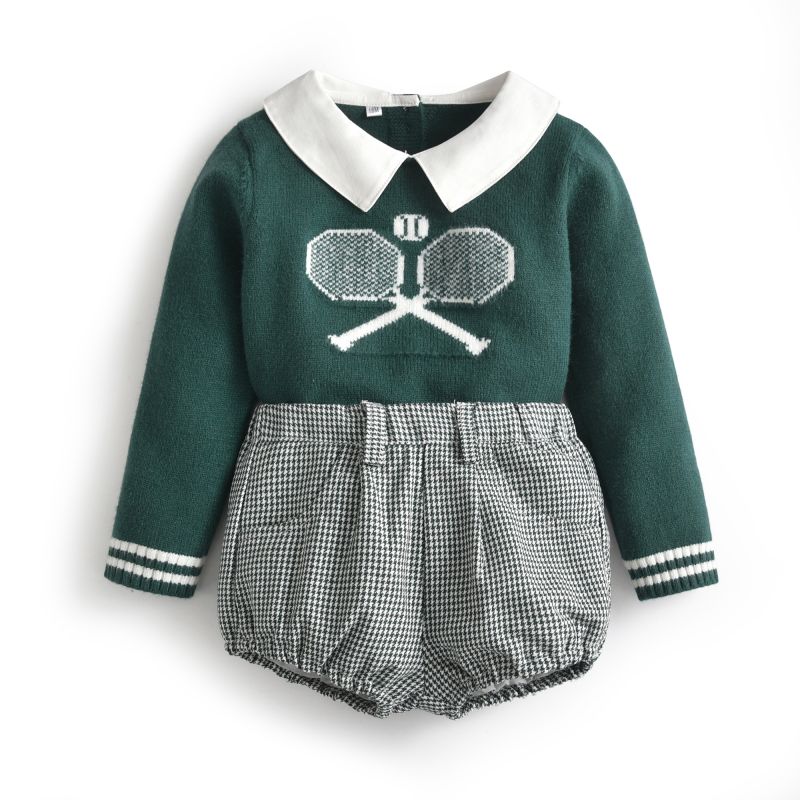Baby Jungen Spanisch Boutique Kleidung einstellen freundlicher Langarm Gestrickte zur Seite fahren + Kurze Hosen Kleinkind Herbst Winter Kleidung