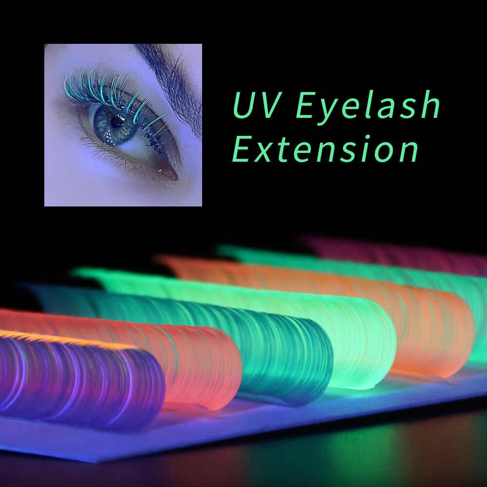 GLAMLASH fluorescencyjne przedłużanie rzęs różowy zielony żółty pomarańczowy UV Neon przedłużanie rzęs świecące w ciemności rzęsy makijaż